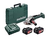 Metabo Akku-Winkelschleifer WB 18 LTX BL 125 Quick (613077650) 18V, mit 2 Li-Power Akkupacks (18 V/5,2 Ah), Ladegerät ASC 55, metaBOX 165 L, Scheiben-Ø: 125 mm, Leerlaufdrehzahl: 9000 /min