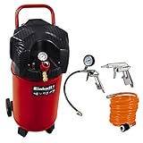 Einhell Kompressor TH-AC 200/30 OF (1,1 kW, 30 L, Ansaugleistung 200 l/min, 8 bar, ölfrei, stehende platzsparende Bauweise) + Druckluft Set, 3-teilig passend für Kompressoren (4 m Spiralschlauch)