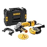 Dewalt Winkelschleifer DWE4257KT (1.500W, 125mm Scheiben-Ø, Leerlaufdrehzahl 2.800-10.000 min-1, M14, inkl. Schutzhaube, Bügelhandgriff, Diamant-Topfscheibe, Staubhaube & T STAK-Box II)