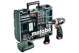 Metabo 600080880 Akku-Bohrschrauber klein PowerMaxx BS Basic Set 10,8V, 2x 2Ah Li-Ion Akkus, inklu. Ladegerät, im Koffer, mit 64-teiligem Zubehör-Set, max. Drehmoment: 17Nm (weich)/ 34Nm (hart)
