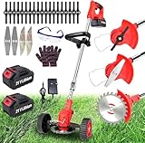 Akku-Rasentrimmer 21V Elektrischer Rasentrimmer - Rasentrimmer Mit 4.0AH Akku-Batteriebetriebener Garten-Rasen-Unkraut-Trimmer Elektro-Trimmer Gartenkantenfräser mit 3 Arten Klingen für Garten, Hof