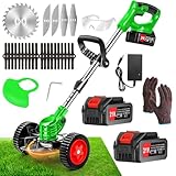 Akku-Rasentrimmer 21V Elektrischer Rasentrimmer - Rasentrimmer Mit 4.0AH Akku-Batteriebetriebener Garten-Rasen-Unkraut-Trimmer Elektro-Trimmer Gartenkantenfräser mit 3 Arten Klingen für Garten, Hof