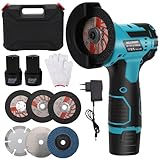 Mini Akku Winkelschleifer, 12V Winkelschleifer Werkzeug mit 6 Schneidscheiben, 2 x Batterien1500mah, 78MM, 18500rpm, Mini Akku Flex zum Schneiden, Polieren und Schärfen