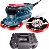 FANZWORK Exzenterschleifer MODEL FZ-EZ150A 5mm Schleifhub mit 150mm Schleifteller Klett. 350W bürstenlosen EC-Motor, inkl. 15x Schleifpapier, 1x Ersatz-Schleifteller, Tragkoffer