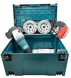 Betonschleifer POWER SET im Makita MakPac Koffer - MAKITA Winkelschleifer 1100W + Absaughaube + 2x Premium Diamantschleiftopf